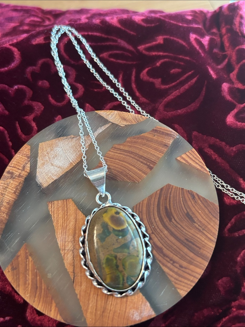 Artesian, handcrafted, sterling silver Jasper pendant necklace